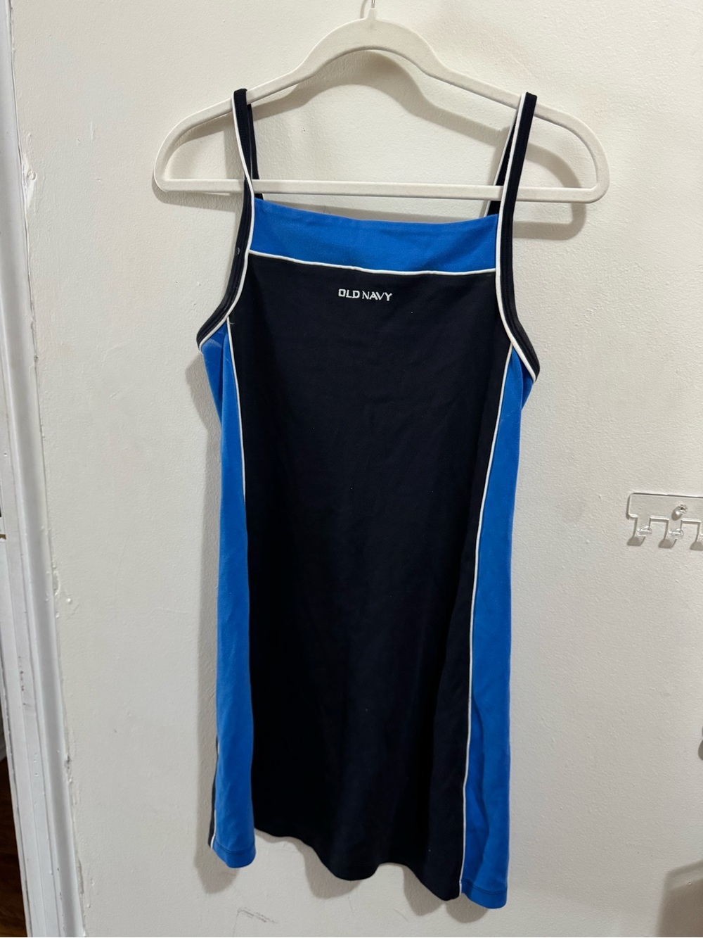 Old Navy Vintage style Black & Blue Athletic Tank Dress with White Piping
